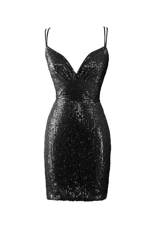 V Neck Blue Sequins Homecoming Dress