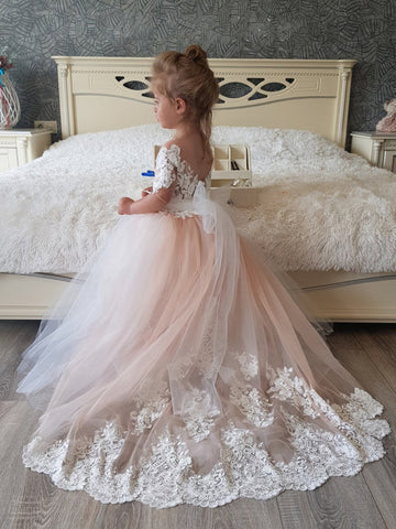 Süße lange Prinzessin Boho Blumenmädchenkleider mit Ärmeln