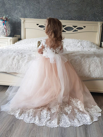 Süße lange Prinzessin Boho Blumenmädchenkleider mit Ärmeln
