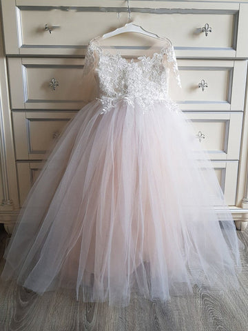 Süße lange Prinzessin Boho Blumenmädchenkleider mit Ärmeln