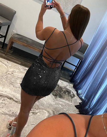 Scoop Neck Sequins Homecoming Dress