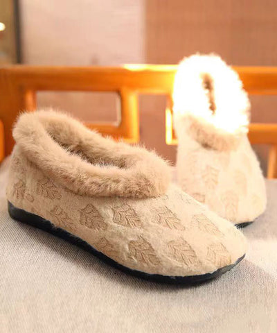 Lila Baumwollstoff Bequeme flache Schuhe mit flauschigem Wollfutter