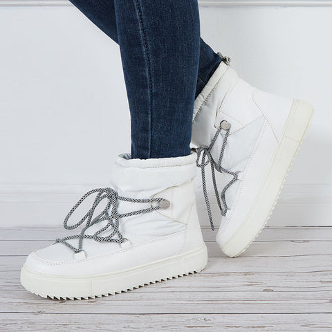 Waterproof Winter Snow Booties Pull on Fur Lining Mid Calf Boots