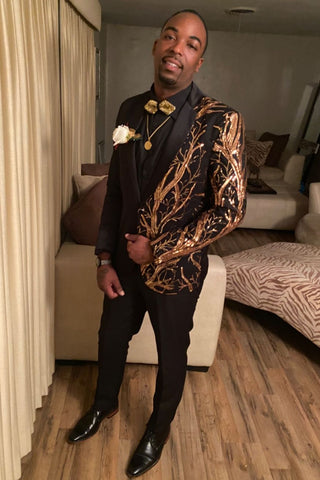 Black Golden Sequin Notch Lapel 2 Pieces Men's Prom Suits