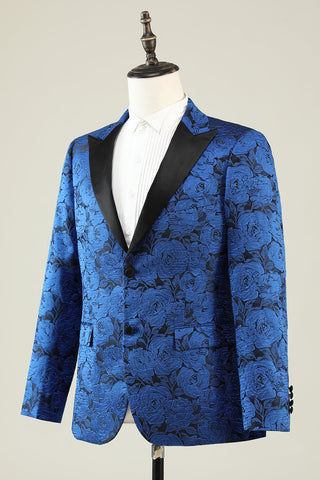 Peak Lapel Jacquard Royal Blue Single Breasted Men's Prom Blazer