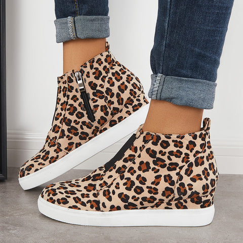 Casual Platform Hidden Wedge Sneakers High Top Ankle Booties