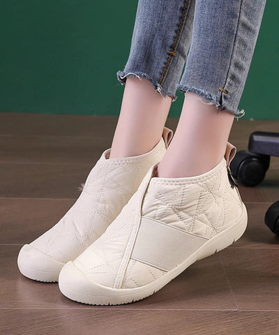 Khakifarbene flache Schuhe mit flauschiger Wollfütterung für Damen