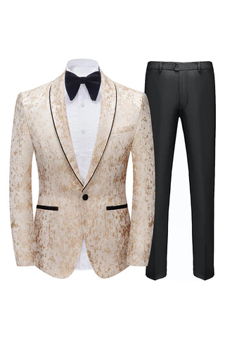 Champagne Jacquard 2 Pieces Men's Suits For Prom