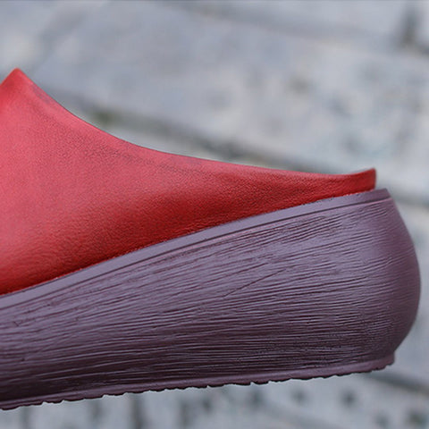 Cozy Leather Simple Handmade Platform Slippers