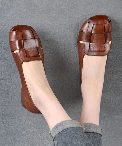 Braune Schuhe für Plattfüße, stilvolle flache Schuhe aus Rindsleder für Damen