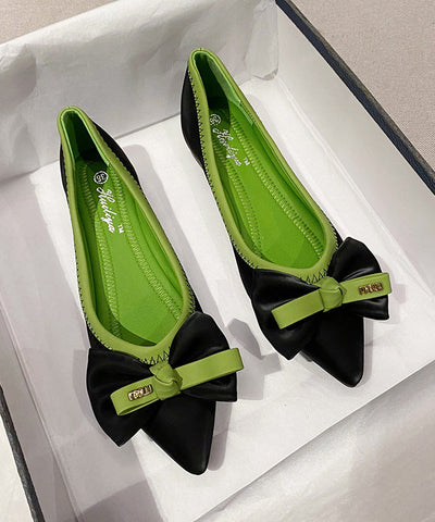 Schwarze Flats Spitzschuh Kunstleder DIY Schleife Spleißen