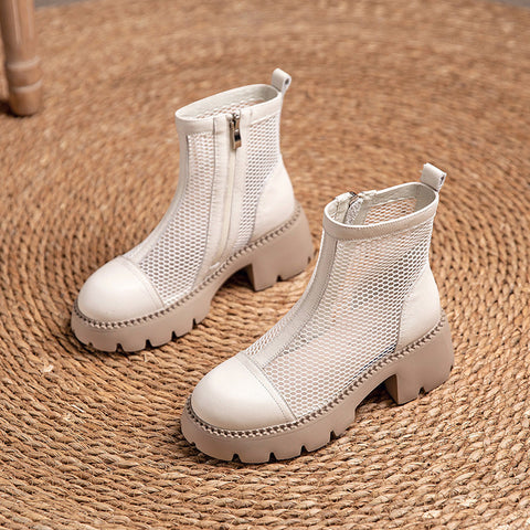 Sommer Mode Leder Mesh Patchwork Stiefel Frauen