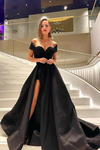 Bmbridal Off-the-Shoulder Black Prom Dress Lace Up Split Online