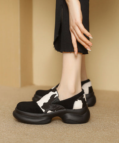 2024 New White Horse Hair Splicing Platform Loafer Shoes
