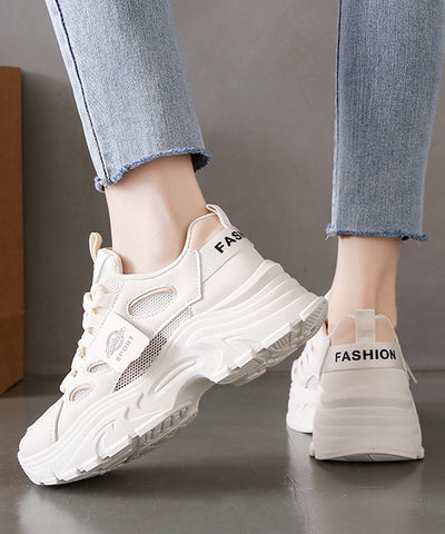 Schwarze Plattform Atmungsaktives Mesh Casual Splicing Flats Schnürschuhe