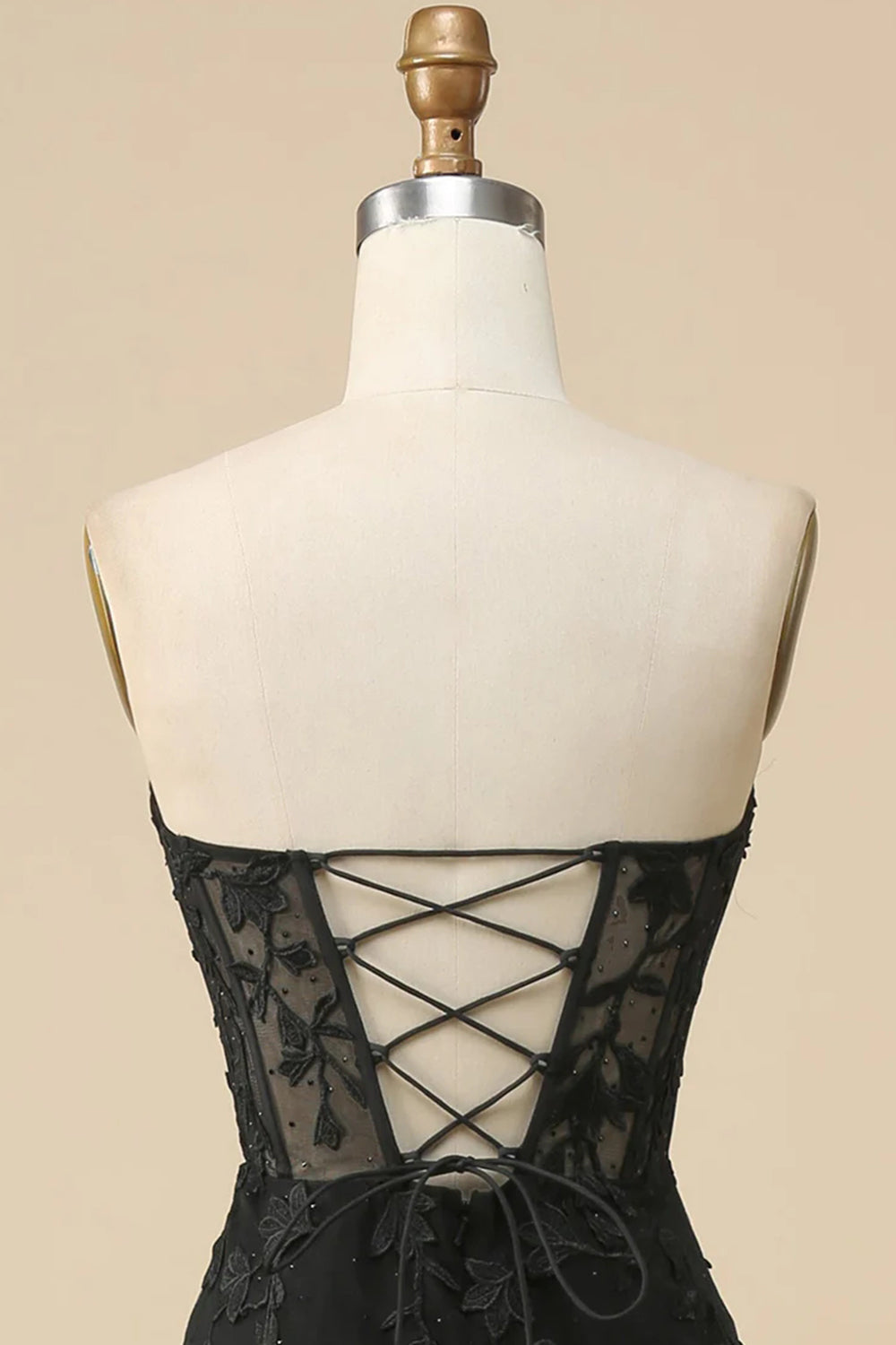 Black Corset Sweetheart Long Lace Prom Dress with Slit