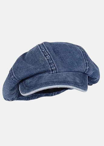Damen Denim Hellblau Patchwork Baumwolle Breton Mütze