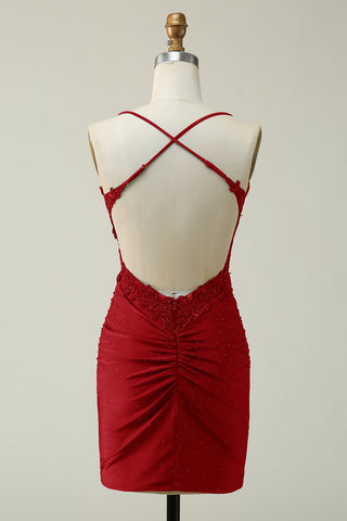 Stylish Sheath Spaghetti Straps Royal Blue Short Homecoming Dress with Appliques