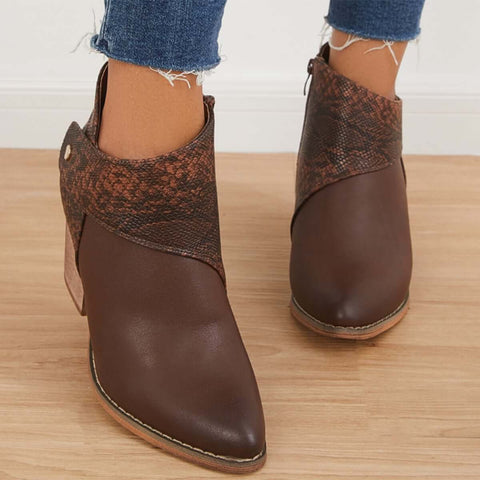 Western Cowgirl Ankle Boots Chunky Heel Buckle Short Booties