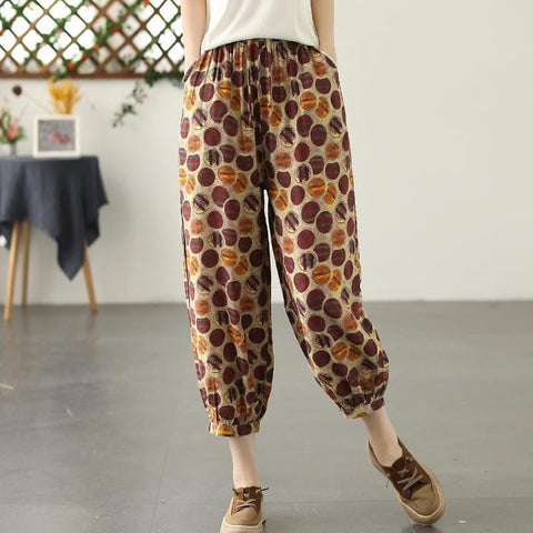 Summer Retro Print Loose Cotton Linen Pants