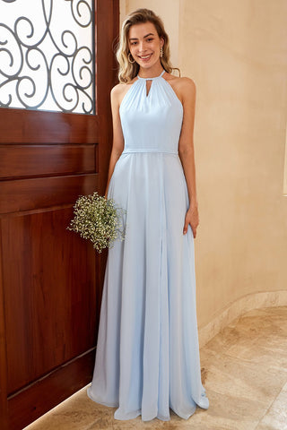 Langes Chiffon-Brautjungfernkleid mit Schlitz