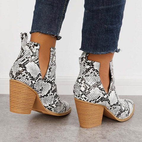 Damen Westernstiefeletten Cowboystiefeletten Cutout Blockabsatz Booties