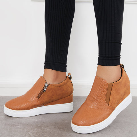 Casual Slip on Platform Wedge Sneakers Hidden Wedge Booties