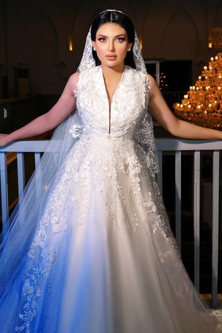 Bmbrial Princess Bridal Gown Sleeveless Long With Appliques