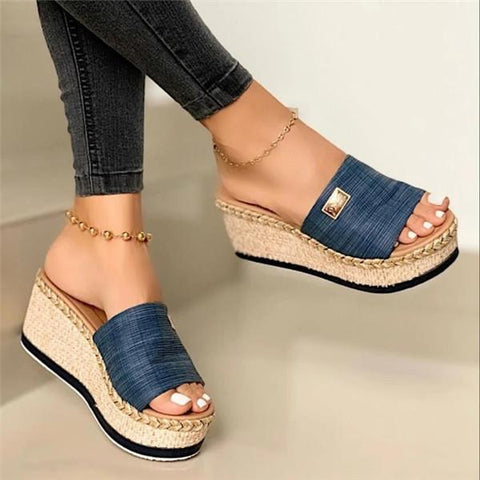 Open Toe Espadrille Platform Wedges Slip on Sandals