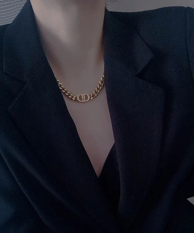 New European American Gold Thick Chain Silver Necklace