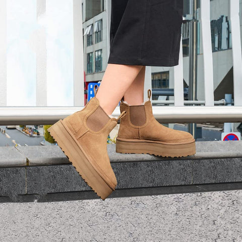 Warm Fur Platform Snow Boots Winter Ankle Chelsea Booties