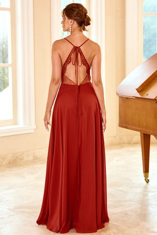 Langes Brautjungfernkleid mit Spaghettiträgern