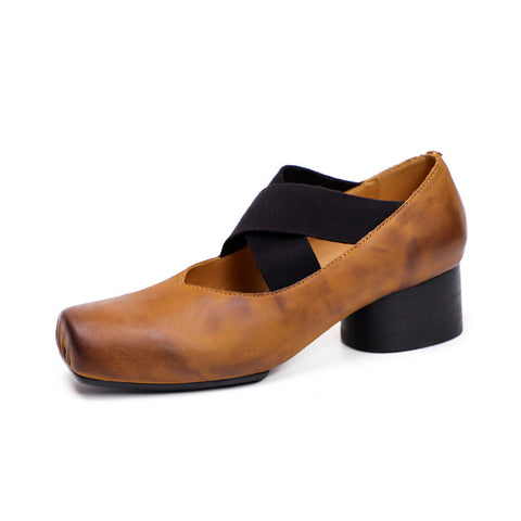 Women Retro Cowhide Leather Pumps Casual Shoes