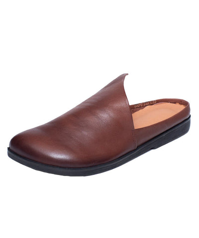 Boutique Splicing Flache Slide Sandalen Kaffee Rindsleder