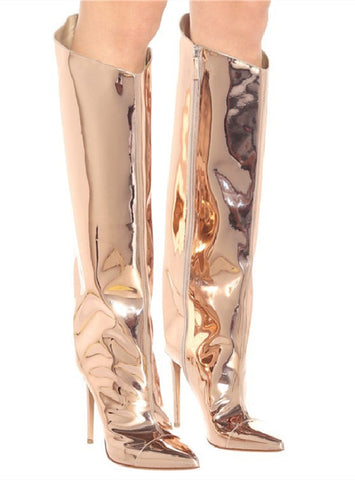 Mirror Leather Pointed High-heeled Boots