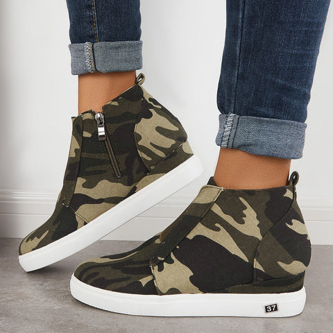 Casual Platform Hidden Wedge Sneakers High Top Ankle Booties