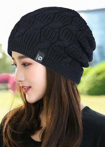 Lässiger, vielseitiger Boonie-Hut aus warmem Fleece-Strick in Schwarz