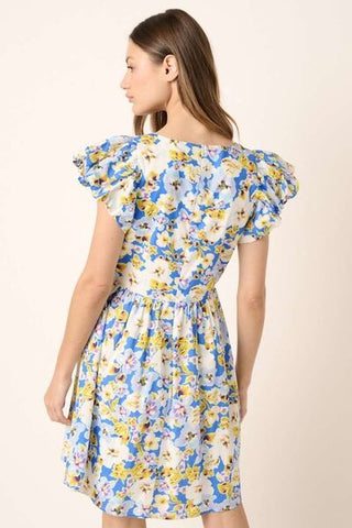 Floral V-Neck Cap Sleeve Summer Mini Dress