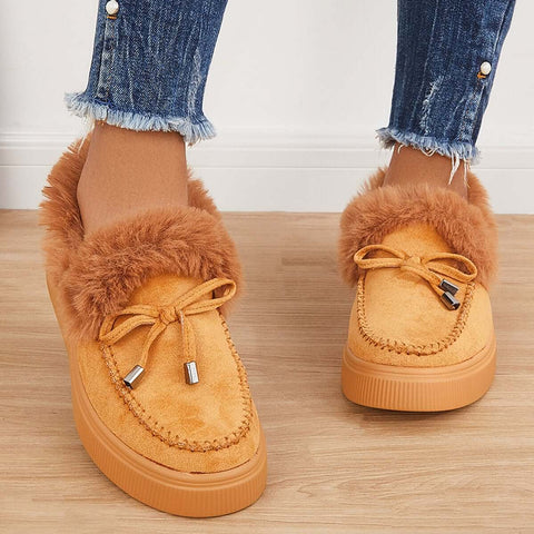 Suede Warm Flat Slip on Snow Boots Faux Fur Lined Loafer Shoes