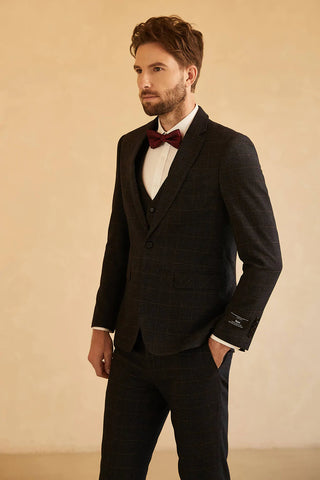 Schwarzer Hochzeitsanzug mit Revers und einem Knopf für Männer