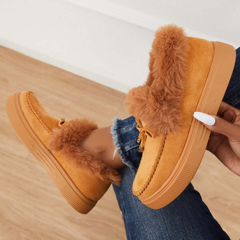 Suede Warm Flat Slip on Snow Boots Faux Fur Lined Loafer Shoes