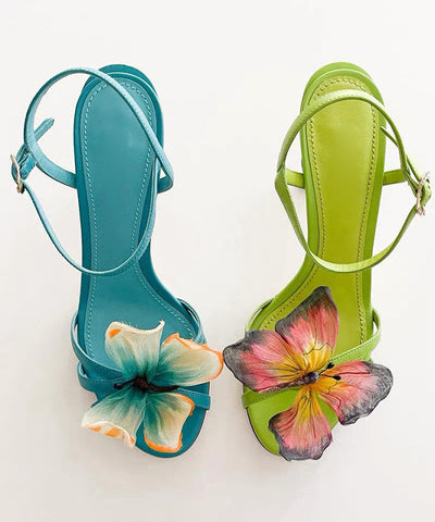 Grün High Heels Rindsleder Sandalen Mode Spleißen Schmetterling