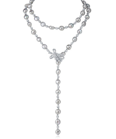 Elegant Grey Bow Multi-layer Pearl Necklace