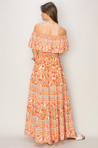 Floral Off-Shoulder Tie Front Boho Maxi Beach Dress