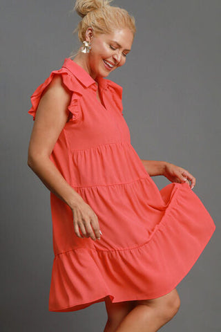 Full Size  Strawberry Ruffle Cap Sleeve Tiered Dress