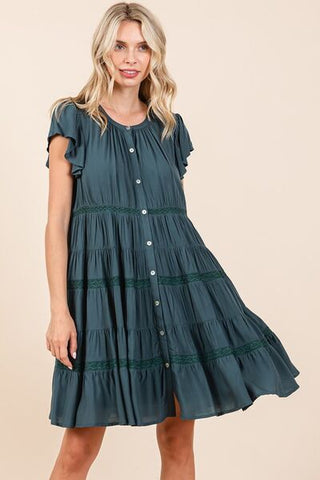 Lace Detail RuffledTiered Resort Midi Dress