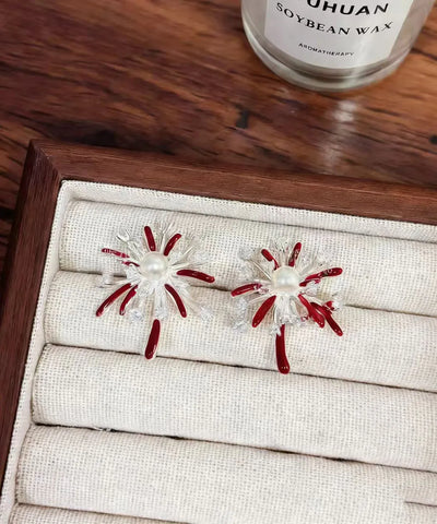 Beautiful Red Fireworks Shape Metal Stud Earrings