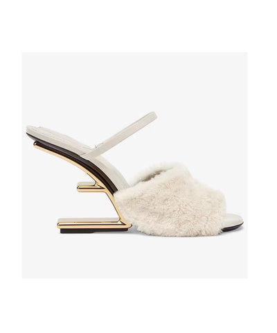 Novelty Sexy Black Mink Hair Slide Sandals Alien Heel