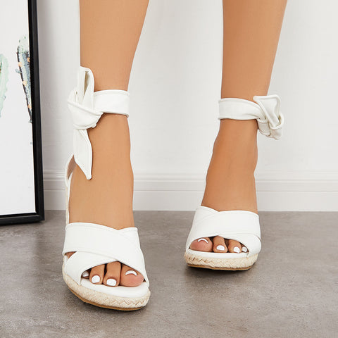 Criss Cross Lace Up Espadrille Wedges Ankle Tie Sandals