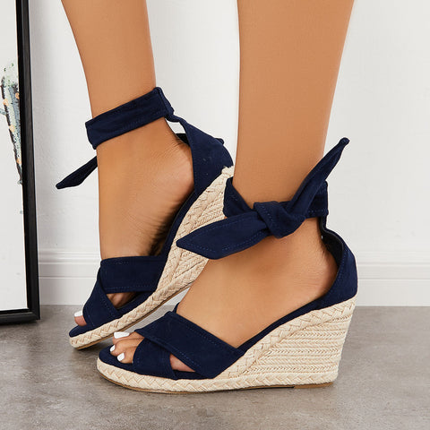 Criss Cross Lace Up Espadrille Wedges Ankle Tie Sandals